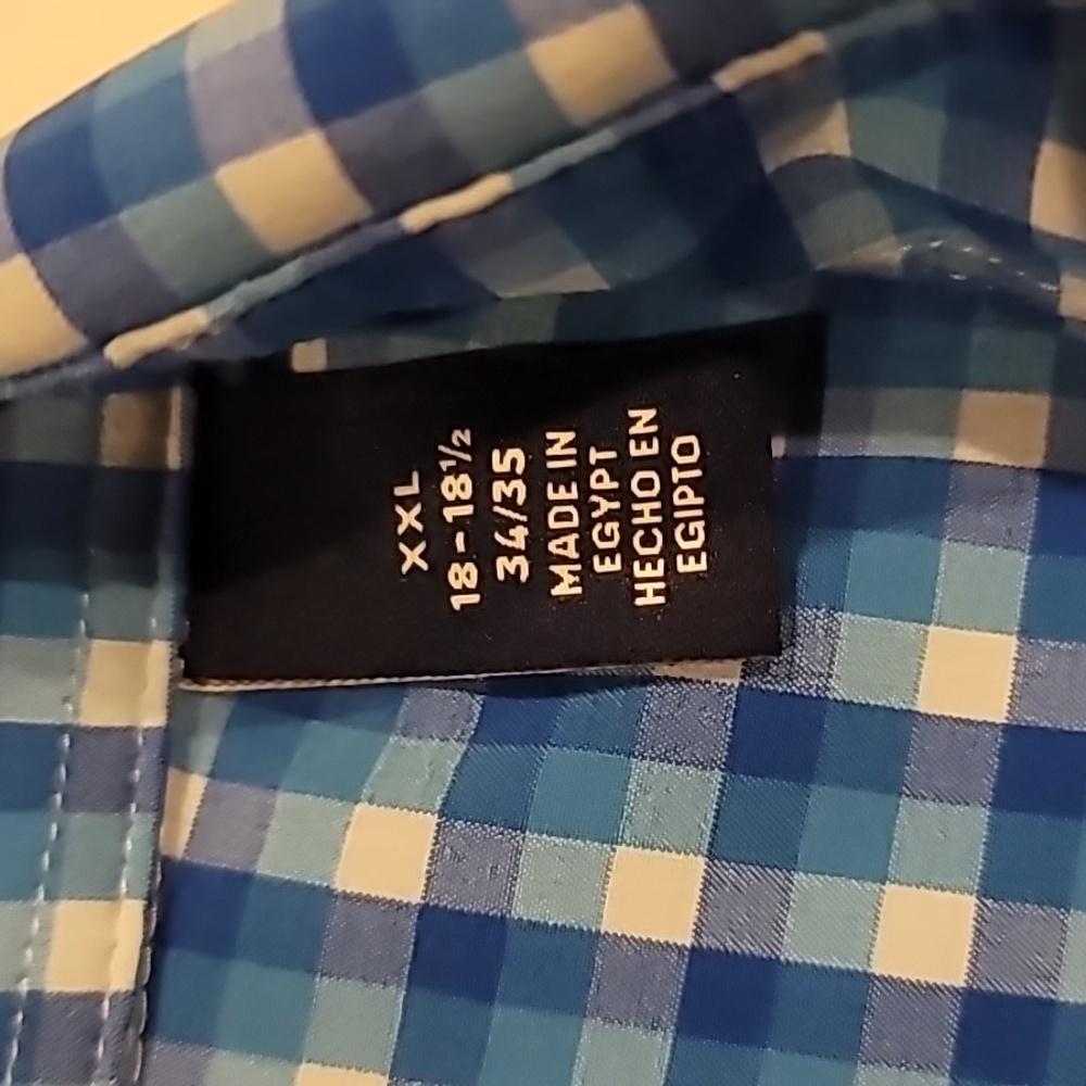 Lands' End Plaid Regular Fit Shirt Blue Teal White 18-18.5 34-351 - Picture 8 of 10